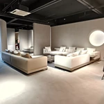 Modern Large-Scale Modular Sectional Sofa with Integrated Leather Side Tables, Premium Textured Fabric & Leather-Wrapped Base